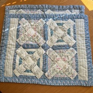 Pair floral quilted standard pillowcase shams cottagecore shabby chic blue white